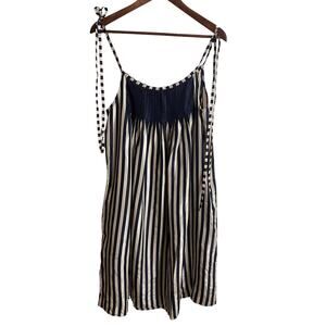 Jigsaw 100% Silk Tie Shoulder Striped Pleated Pockets Resort Wear Dress Womans M